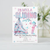 Kunstschaatsen 7e Verjaardagsfeestuitnodiging Kaart (Staand voorkant)