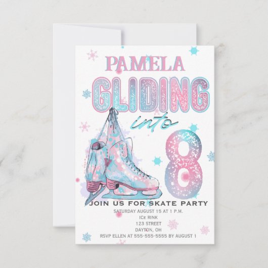 Kunstschaatsen 8e verjaardag Party uitnodiging (Voorkant)