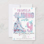 Kunstschaatsen 9e Verjaardagsfeestuitnodiging Kaart (Voorkant)