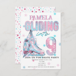 Kunstschaatsen 9e Verjaardagsfeestuitnodiging Kaart