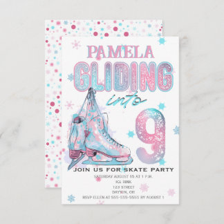 Kunstschaatsen 9e Verjaardagsfeestuitnodiging Kaart