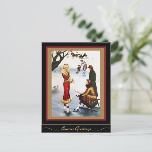 Kunstschaatsen Art Deco Kerst Dames Feestdagenkaart (Staand voorkant)