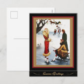 Kunstschaatsen Art Deco Kerst Dames Feestdagenkaart (Voorkant / Achterkant)