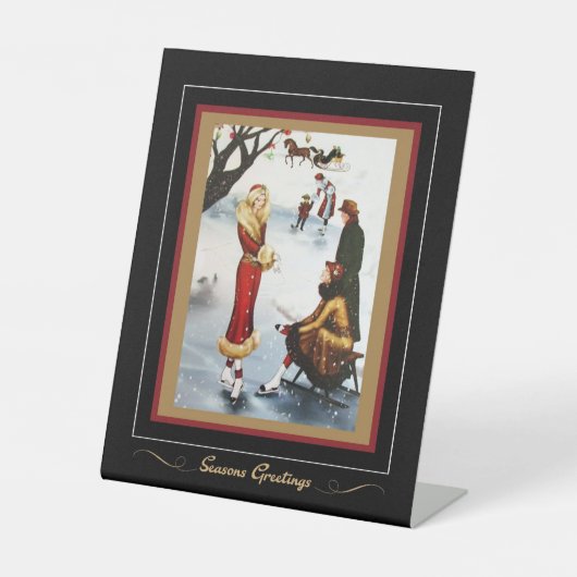 Kunstschaatsen Art Deco Kerstmis Dames Reclamebord Met Voetstuk (Voorkant)