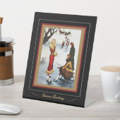 Kunstschaatsen Art Deco Kerstmis Dames Reclamebord Met Voetstuk (Insitu)