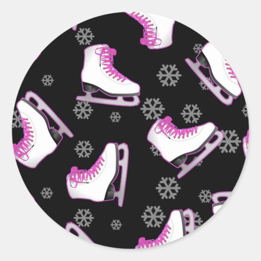 Kunstschaatsen - Ice Schaatsen Zwart en Roze Ronde Sticker (Voorkant)
