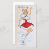 Kunstschaatsen meisje Kerst Vintage Feestdagenkaart (Voorkant / Achterkant)