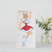 Kunstschaatsen meisje Kerst Vintage Feestdagenkaart (Staand voorkant)