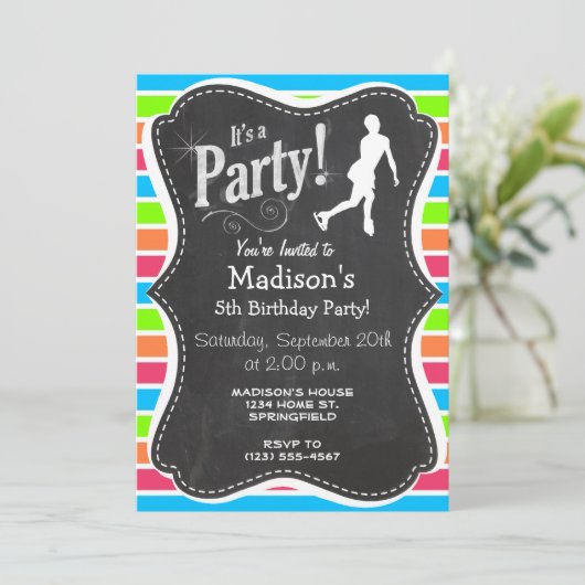 Kunstschaatsen; Retro Neon Rainbow Kaart (Staand voorkant)