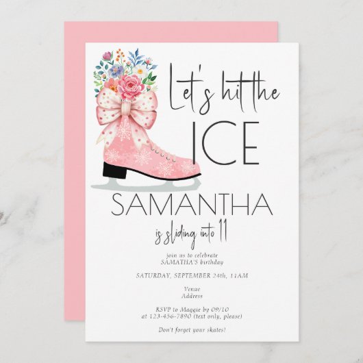 Kunstschaatsen Roze Bow Teen Tween Verjaardagsfees Kaart (Voorkant / Achterkant)
