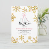 Kunstschaatsen Roze Gouden Sneeuwvlok Verjaardag Kaart (Staand voorkant)