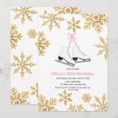 Kunstschaatsen Roze Gouden Sneeuwvlok Verjaardag Kaart (Voorkant / Achterkant)