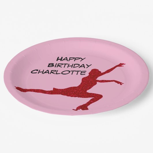 Kunstschaatsen Verjaardag Roze / Rode Partij Borde Papieren Bordje (Gekanteld)
