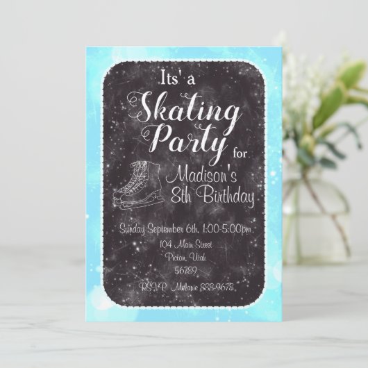 Kunstschaatsen verjaardagsuitnodiging kaart (Staand voorkant)