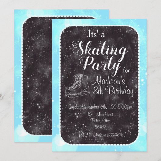 Kunstschaatsen verjaardagsuitnodiging kaart (Voorkant / Achterkant)