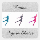 Kunstschaatsen Zilveren Glans Vierkante Sticker (Voorkant)