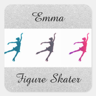 Kunstschaatsen Zilveren Glans Vierkante Sticker