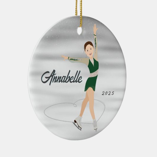 Kunstschaatser Burnette in het groen Keramisch Ornament (Rechts)