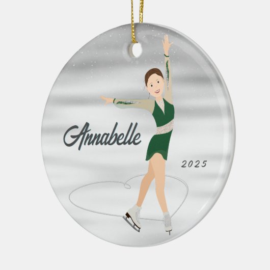 Kunstschaatser Burnette in het groen Keramisch Ornament (Links)