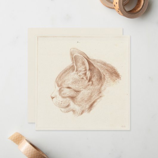  Kunstschets van een kat Notitiekaartje (Voorkant / Achterkant in situ)
