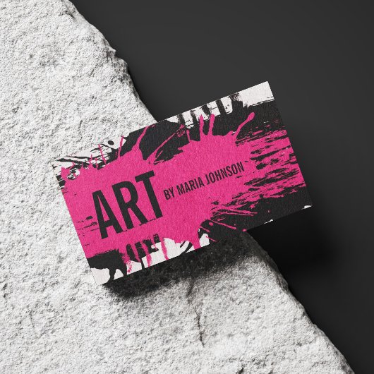 Kunstschilder Illustrator roze & zwarte inkt plast Visitekaartje