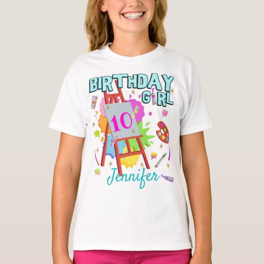 Kunstschilder schilderende platter Birthday Girl M T-shirt (Voorkant)