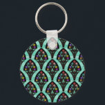 kunstschilderbloemmozaïek sleutelhanger<br><div class="desc">Een ,  kunstdeco-geïnspireerd ventilatorvormig patroon met kleurrijke bloemen op zwart met een groen gekleurde,  enigszins geometrische achtergrond. Geïnspireerd door de gewaagde twintig / Gatsby. Een klassiek,  ,  modern bloemontwerp voor iedereen die van de 20 houdt / een antiek voelt.</div>