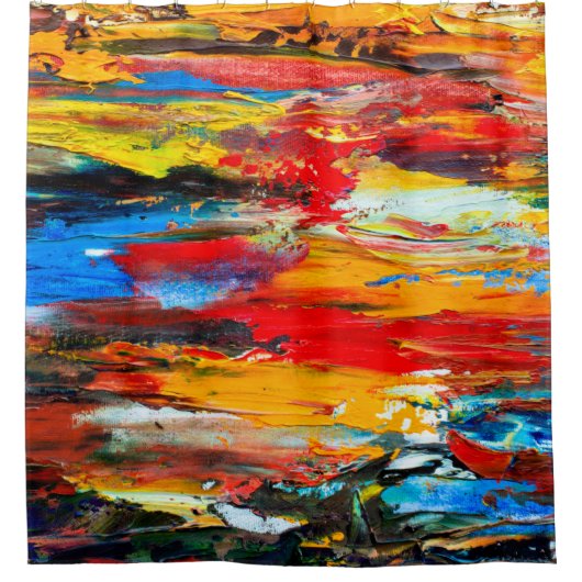 Kunstschilderij met paletmessenzwart, parijs, rood douchegordijn (Voorkant)