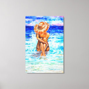 Kunstschilderij op canvas met waterverf 'Op de kus Afdruk