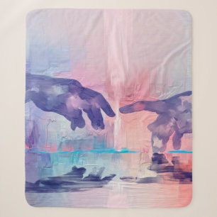 Kunstschilderij, surrealistische handbeschilderde sherpa deken