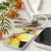 Kunstschilderij van Frangipani waterverf Sleutelhanger (Voorkant Rechts)