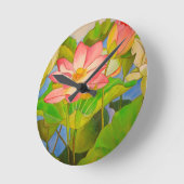 Kunstschilderij van Lotus roze waterlly waterverf Ronde Klok (Hoek)