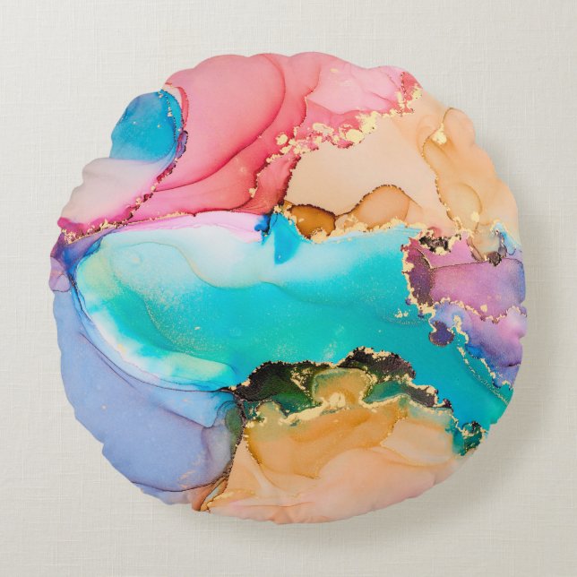 Kunstschilderij van natuurluxe abstracte vloeistof rond kussen (Voorkant)