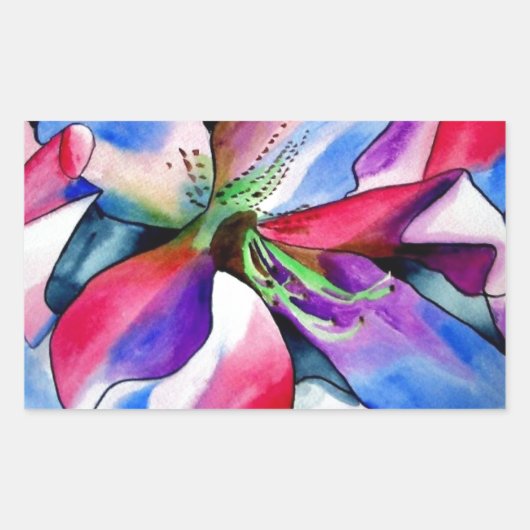 Kunstschilderij van Rainbow Azalea, waterverf Rechthoekige Sticker (Voorkant)