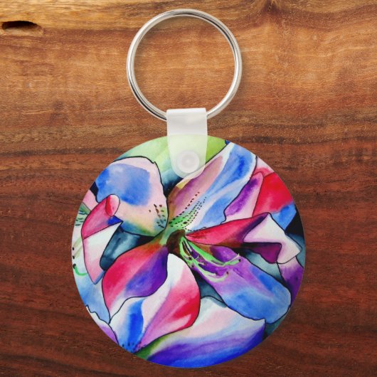 Kunstschilderij van Rainbow Azalea, waterverf Sleutelhanger (Voorkant)