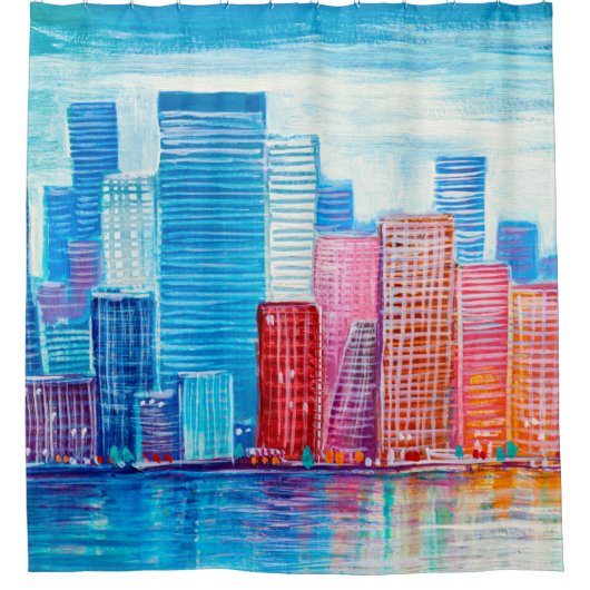Kunstschilderij van wolkenkrabbers. Abstracte stij Douchegordijn (Voorkant)