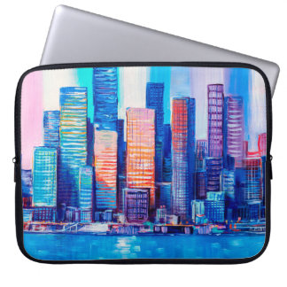 Kunstschilderij van wolkenkrabbers. Abstracte stij Laptop Sleeve