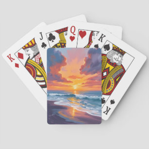 Kunstschilderij waterverf strand zonsondergang oce pokerkaarten
