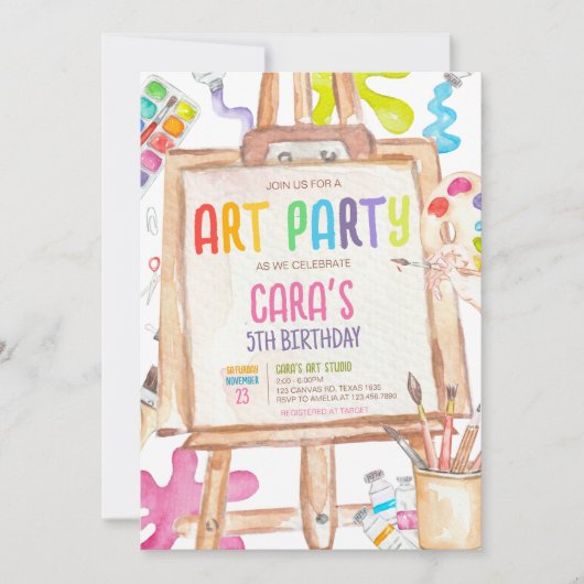 Kunstschilderkunst verjaardagsfeestje uitnodiging (Voorkant)