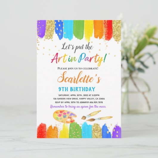 Kunstschilderpartij Kind uitnodiging op zaterdag (Staand voorkant)