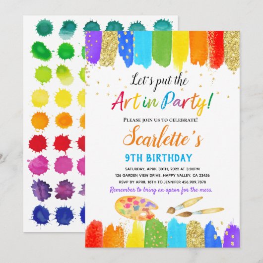 Kunstschilderpartij Kind uitnodiging op zaterdag (Voorkant / Achterkant)