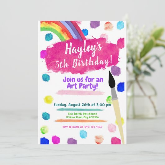 Kunstschilderpartij Waterverf Birthday-uitnodiging Kaart (Staand voorkant)