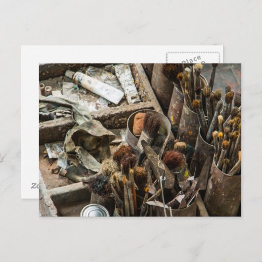 Kunstschilderpenselen en verf in oud Hoesje van ho Briefkaart (Voorkant / Achterkant)