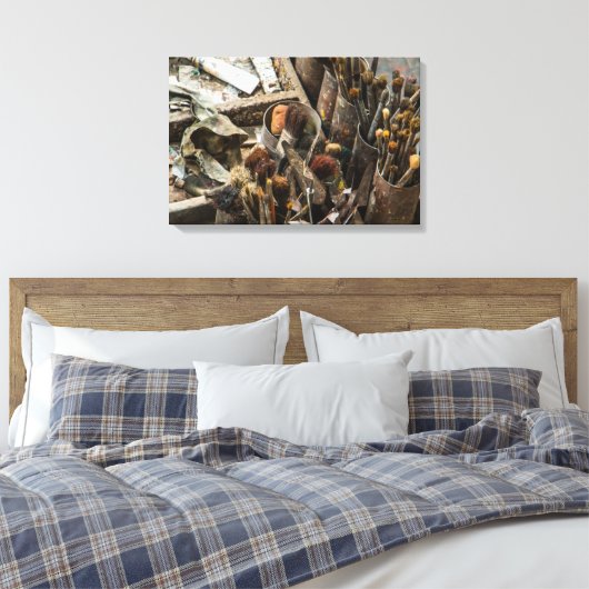Kunstschilderpenselen en verf in oud Hoesje van ho Canvas Afdruk (Insitu (Slaapkamer))