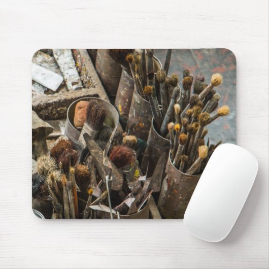 Kunstschilderpenselen en verf in oud Hoesje van ho Muismat (Met muis)