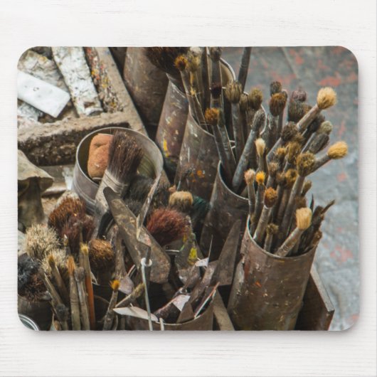 Kunstschilderpenselen en verf in oud Hoesje van ho Muismat (Voorkant)