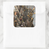 Kunstschilderpenselen en verf in oud Hoesje van ho Vierkante Sticker (Tas)
