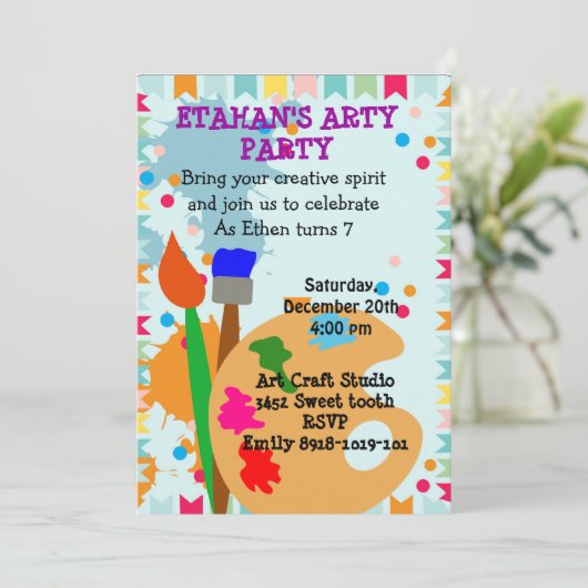 kunstschilderverjaardagsuitnodiging kaart (Staand voorkant)