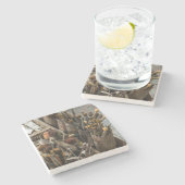 Kunstschildpadden in oude rottenblikken stenen onderzetter (Zijkant)