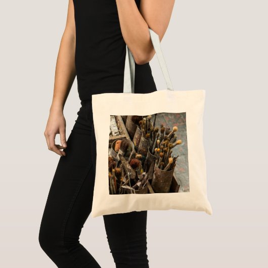Kunstschildpadden in oude rottenblikken tote bag (Voorkant (product))